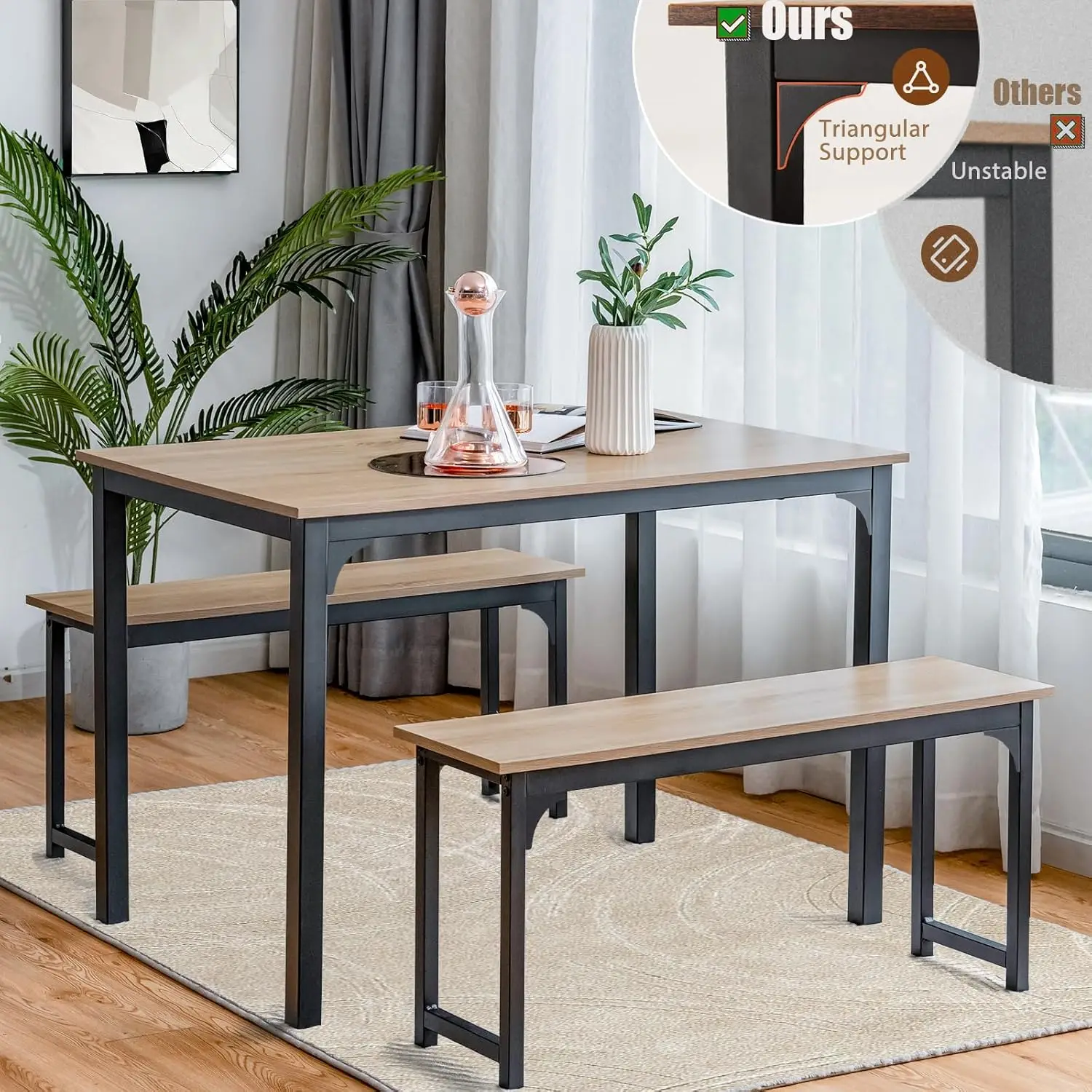 3-Piece Dining Table Set for 4, 43.5