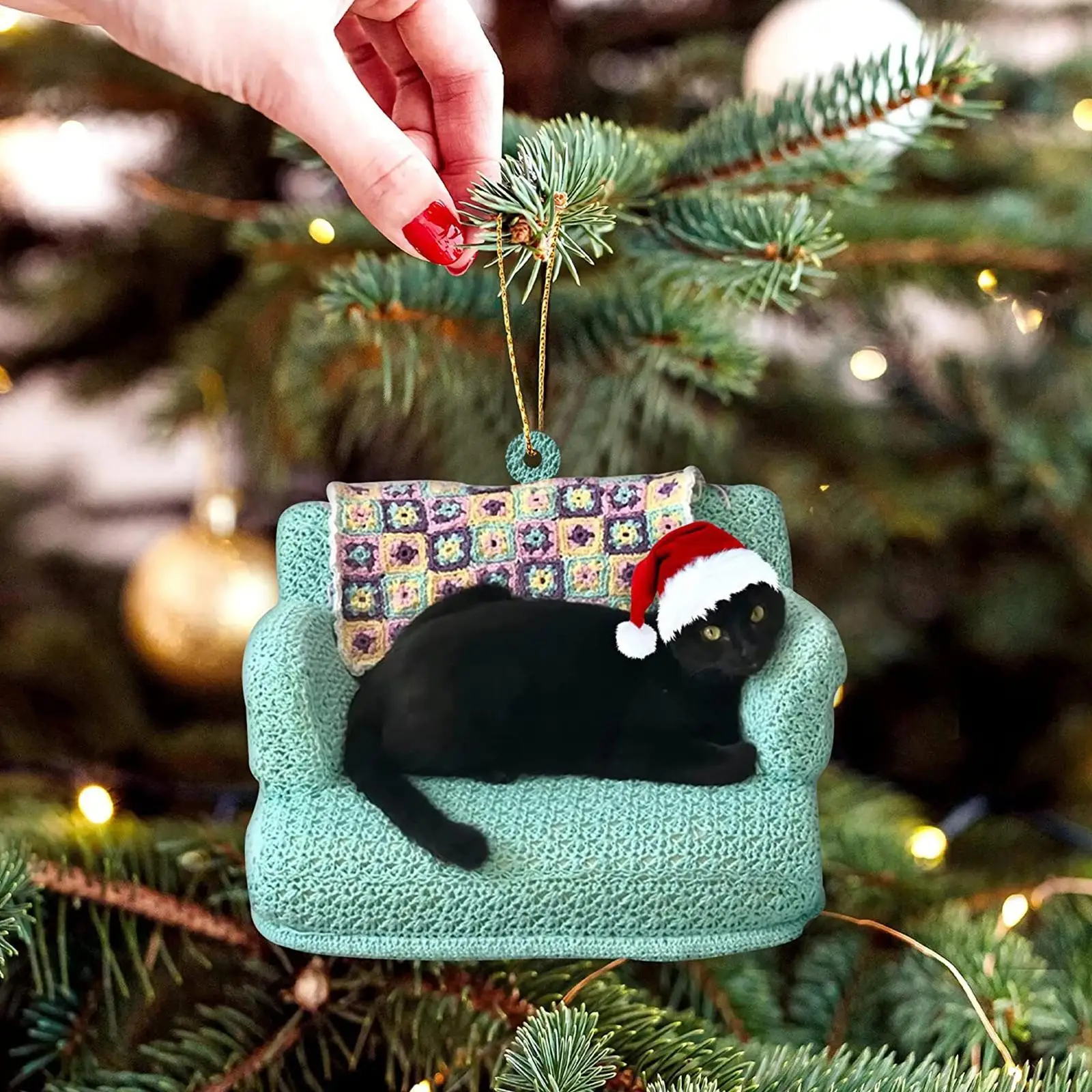 1pc T Black Cat Hanging Decor, Christmas Ornament, Christmas Party Decoration, Christmas Tree Hanging Ornaments