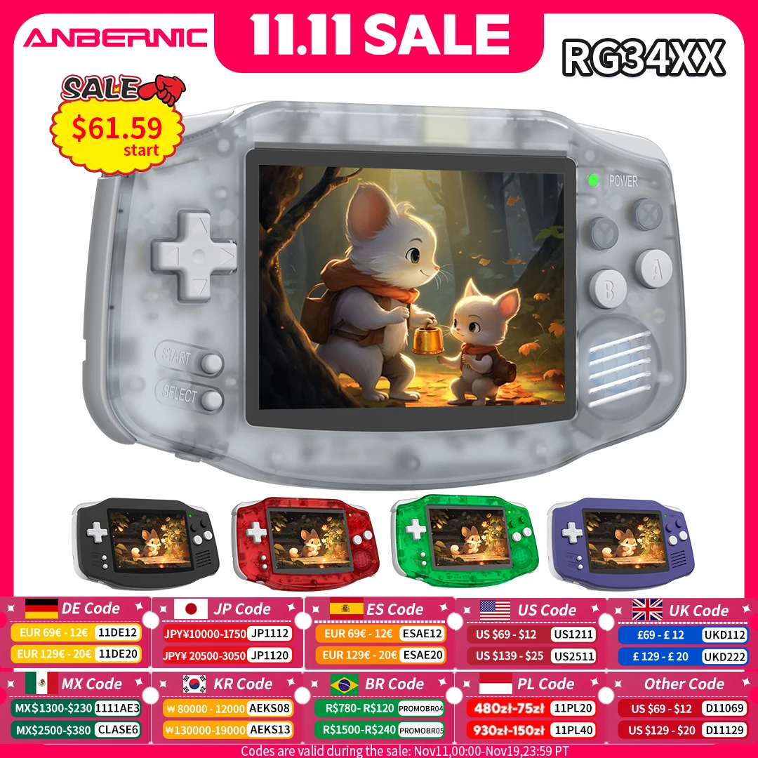 Портативная игровая консоль ANBERNIC RG 34XX в стиле ретро, 3,4 дюйма, HD IPS, экран 720*480, Linux, 64 бита, Wi-Fi, Bluetooth, RG34XX, игровая консоль