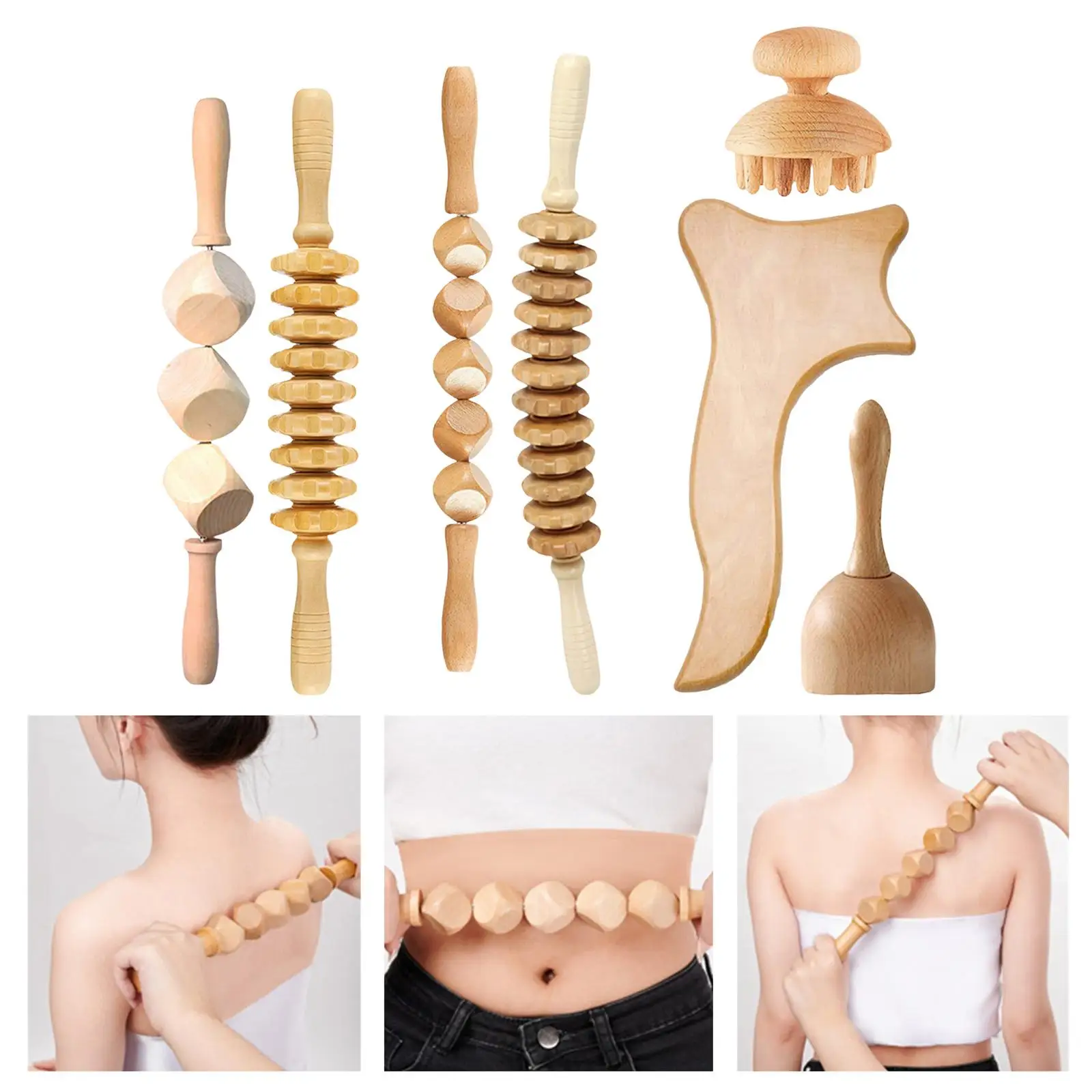 

7x деревянные массажные инструменты, лимфодренажный массажер, ручные инструменты для моделирования тела, деревянный ролик Гуа Ша, ролик для мышц