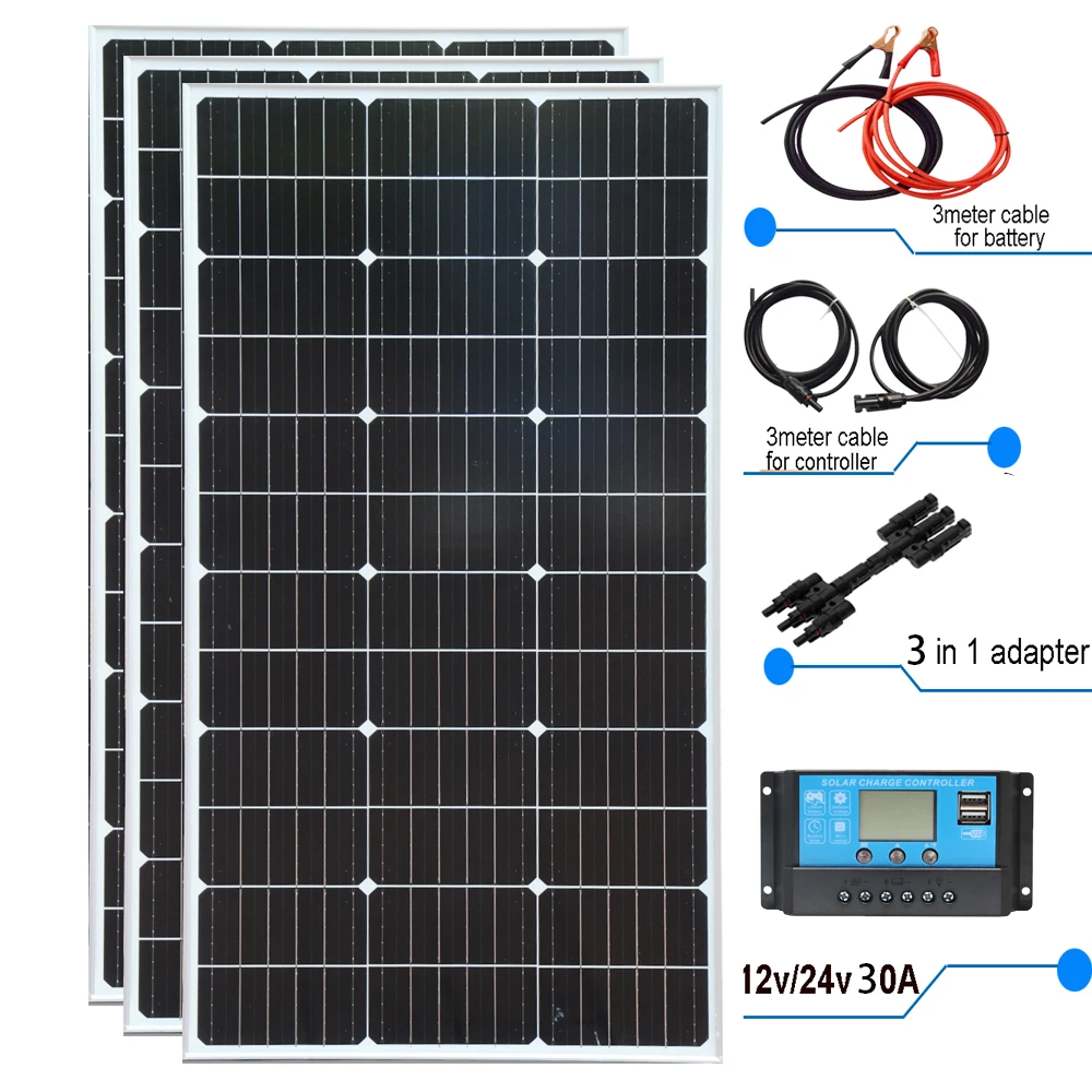 

XINPUGUANG Водонепроницаемая жесткая солнечная панель 18V 100W 200W 400W фотоэлектрический набор контроллер для дома балкон RVs прицепы лодки сараи караван зарядки 12 В автомобильный аккумулятор монокристаллический