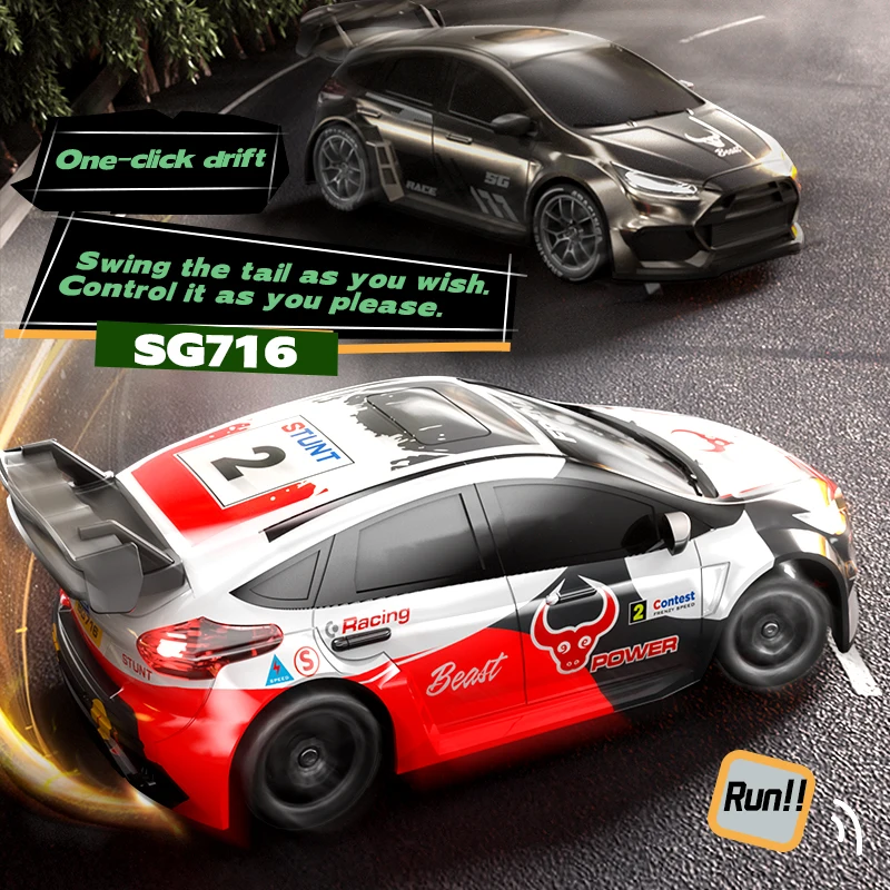 

New SG716 RC Pulling Drift Car 4WD High Speed 2.4GHz Radio Vehicle Front Rear LED Headlight Removable Tires Toy for Kids Gift