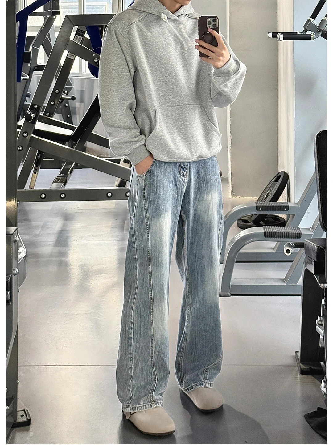 

Blue Bamboo Knot Pattern Wide Leg Men's Jeans Spring American High Street Straight Cut Micro Flared Pants CleanFit