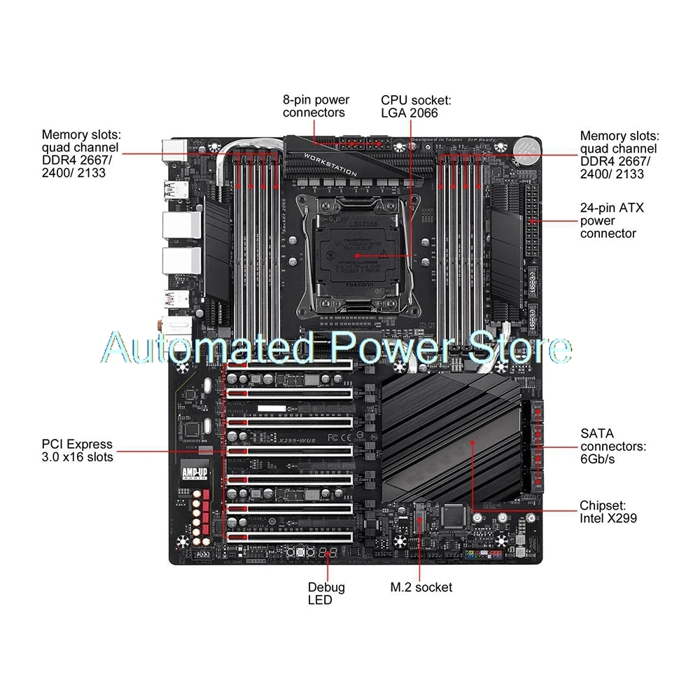 

Материнская плата для рабочих станций X299 X299-WU8 LGA2066 DDR4 256 ГБ E-ATX PCI-E X16 3.0