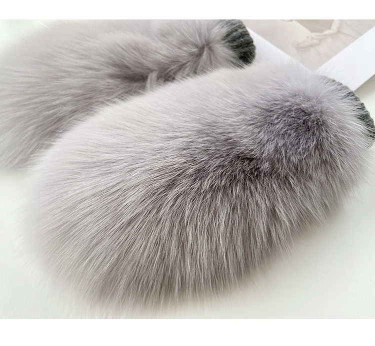 Real Fox Fur Gloves Knitted Women Mittens Winter Girls Fashion Fluffy Warm 100% Real Fox Fur Gloves