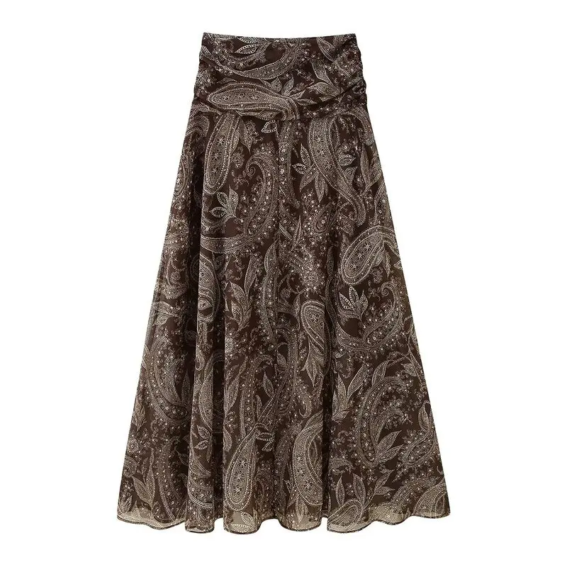 Faionable Midi Rok 2025, Herfst Nieuwe Sle Dameskleding Veelzijdige mid Taille Chiffon Print Maxi f-lengte Rok