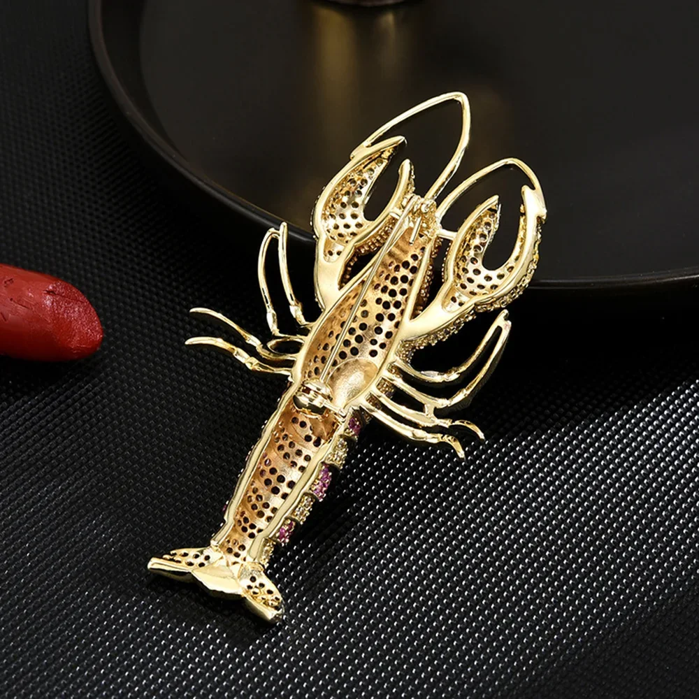 Vintage Rhinestone Shrimp Brooch Women Sparkling Animal Insect Crayfish Badge Casual Party Banquet Brooches Lapel Pins Gifts