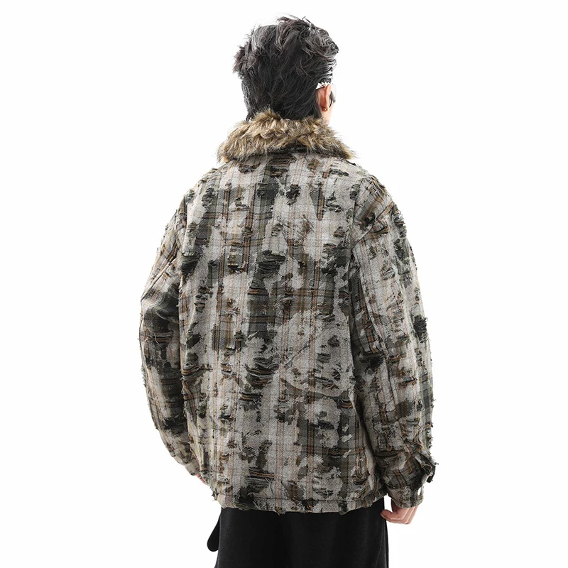 PFNW American Cleanfit Uitneembare Bontkraag Parka Jas Heren Winter Verdikte Camouflage Plaid Katoen gewatteerde Jas Nieuwe CPG2185