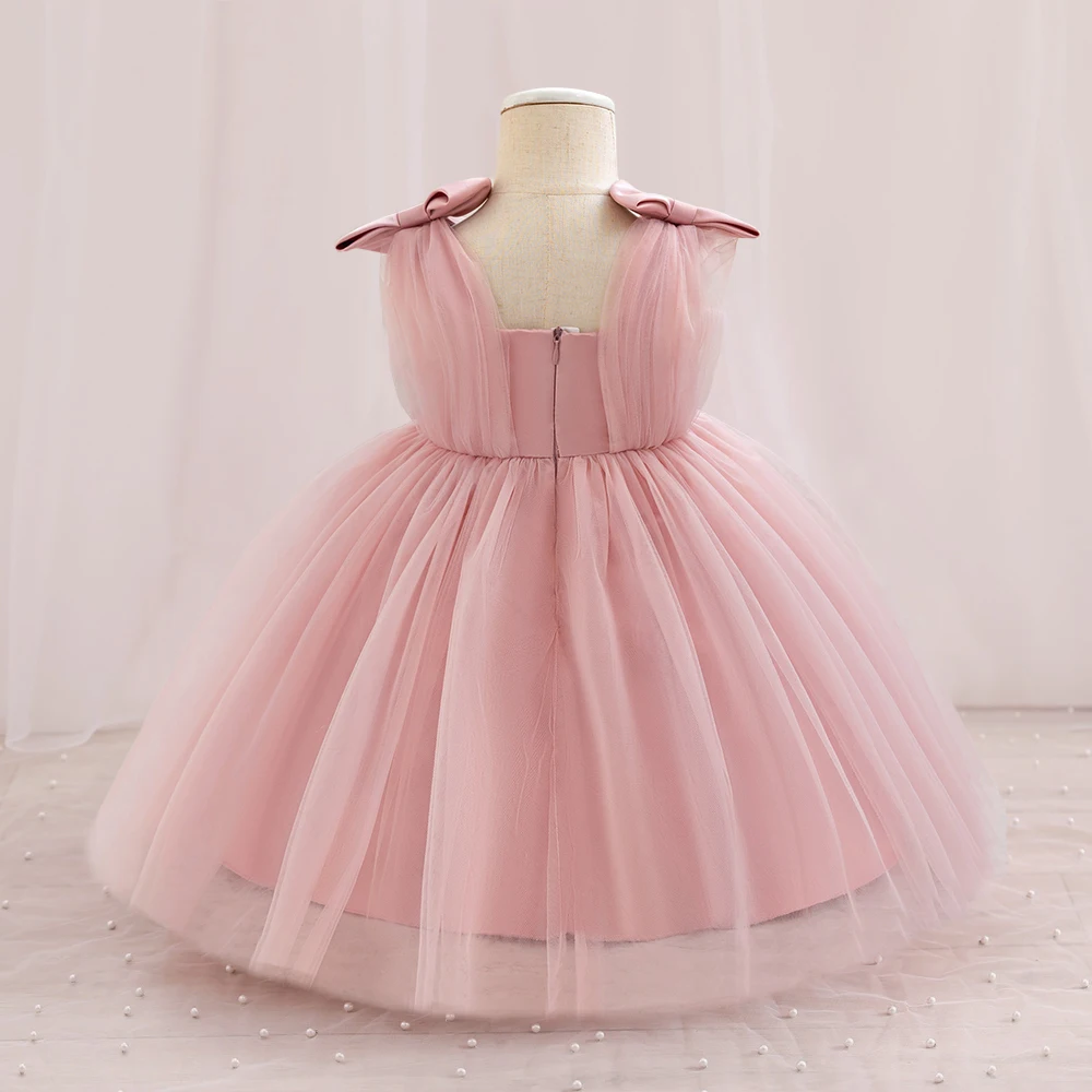 Pageant Pink 1st Birthday Dress For Baby Girl Clothes Voile Princess Dress Elegant Girls Dresses First Baptism Party Gown 0-4Y