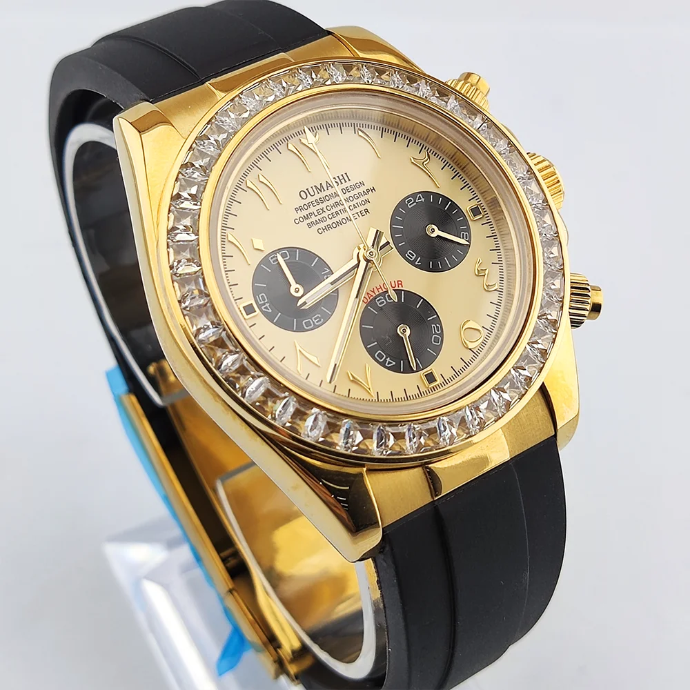 Orologi con movimento VK63 orologi con cinturino in caucciù quadrante arabo orologi da uomo di fascia alta orologi di lusso OUMASHI supportano il logo personalizzato