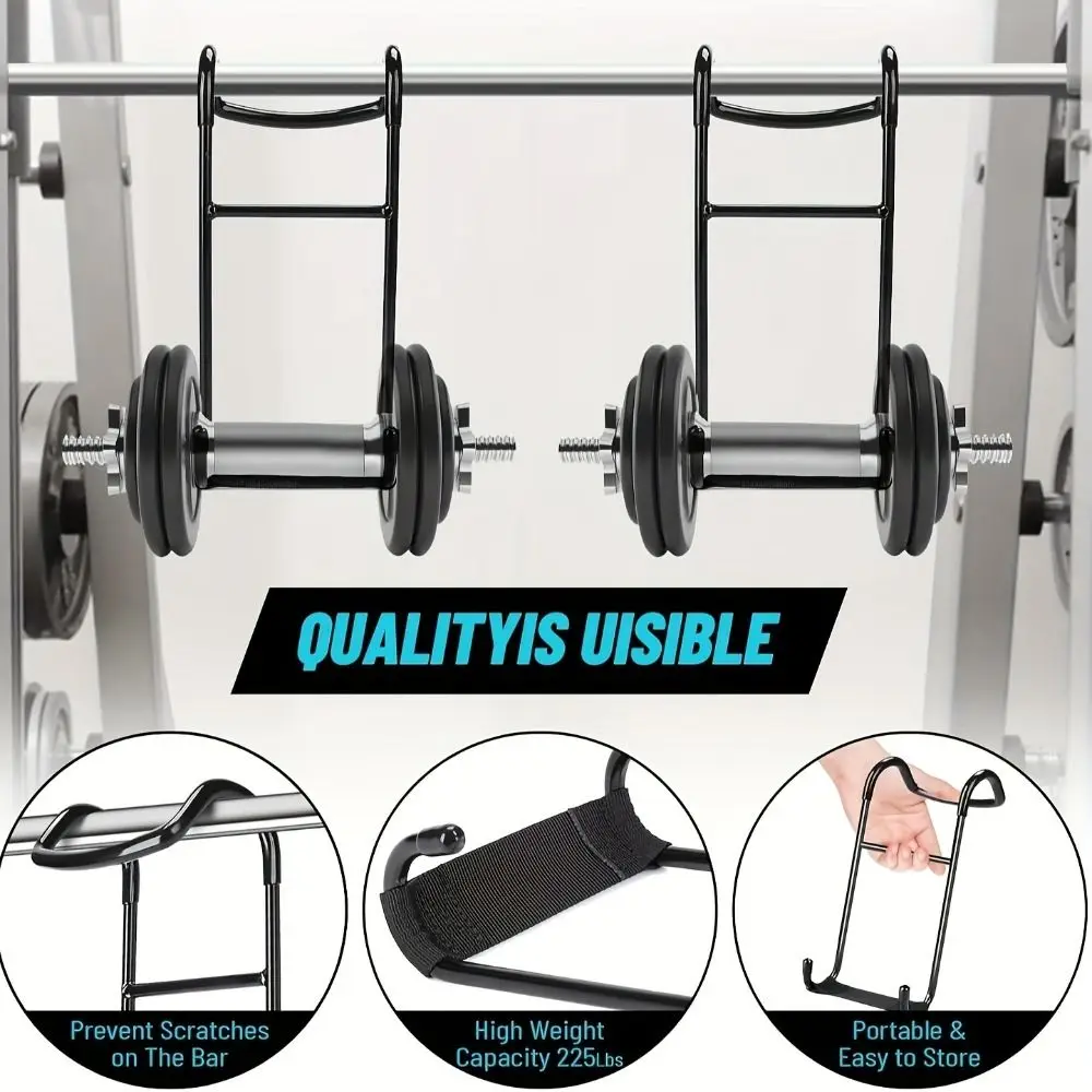 1Pc 250lb Capacity Dumbbell Spotter Hooks Heavy-Duty Thickened Multi-function Weight Assist Bar Black Non-slip view 2