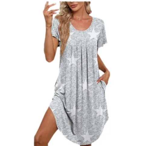 Spring and Summer Home Clothes Short Sleeved Nightgown Modal Front Chest Wrinkled Home Sleepwear Women's Customization