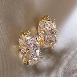 Yupsk Korean Trendy Square Crystal Zirconia Hoop Earring for Women Fashion Shiny CZ Ear Accessories Birthday Jewelry Gifts