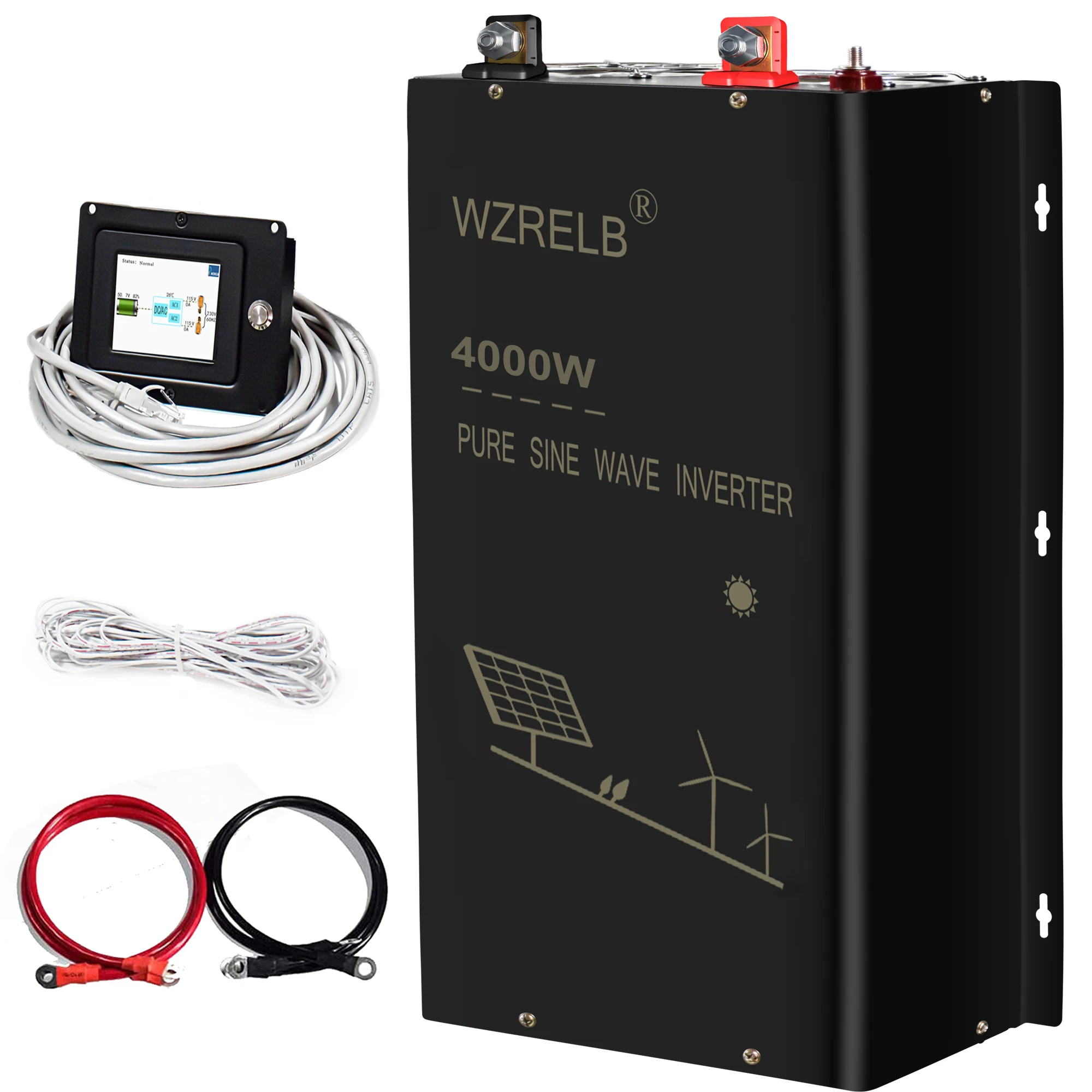 4000W Motor Pump Split Phase Solar Power Inverter Pure Sine Wave Converter 24V/36V/48V DC to 110/220V,120/240V AC Wired Control