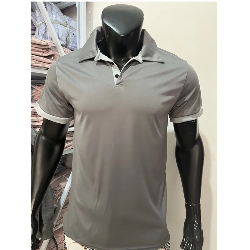 2023 New men\'s top for foreign trade casual solid color short sleeved seasonal men\'s polo