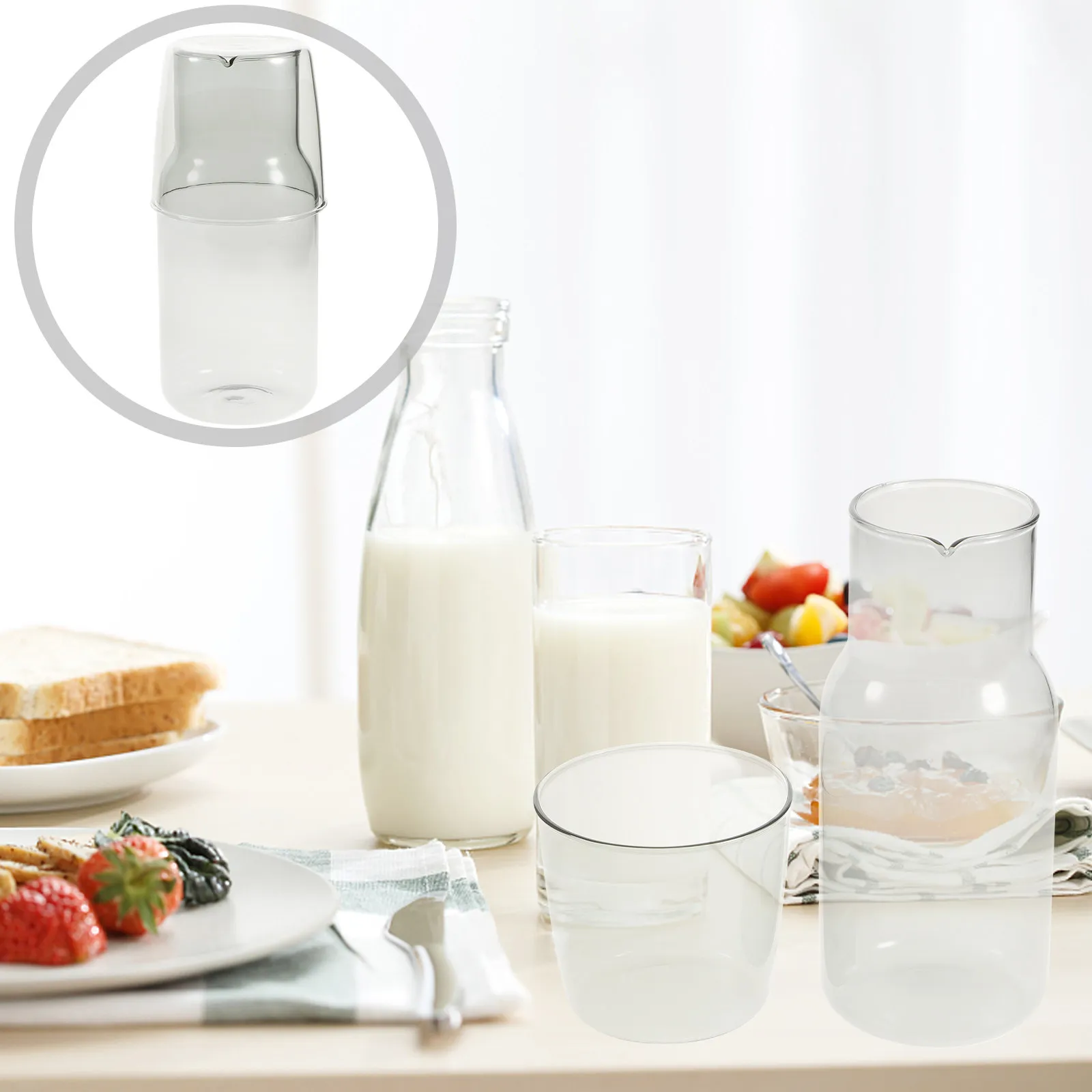 1Set Glass Cup Water Kettle Creative Thickened Mouth Smooth Texture Home Drinking Cup Stylish Tea Party Use Clear Glass