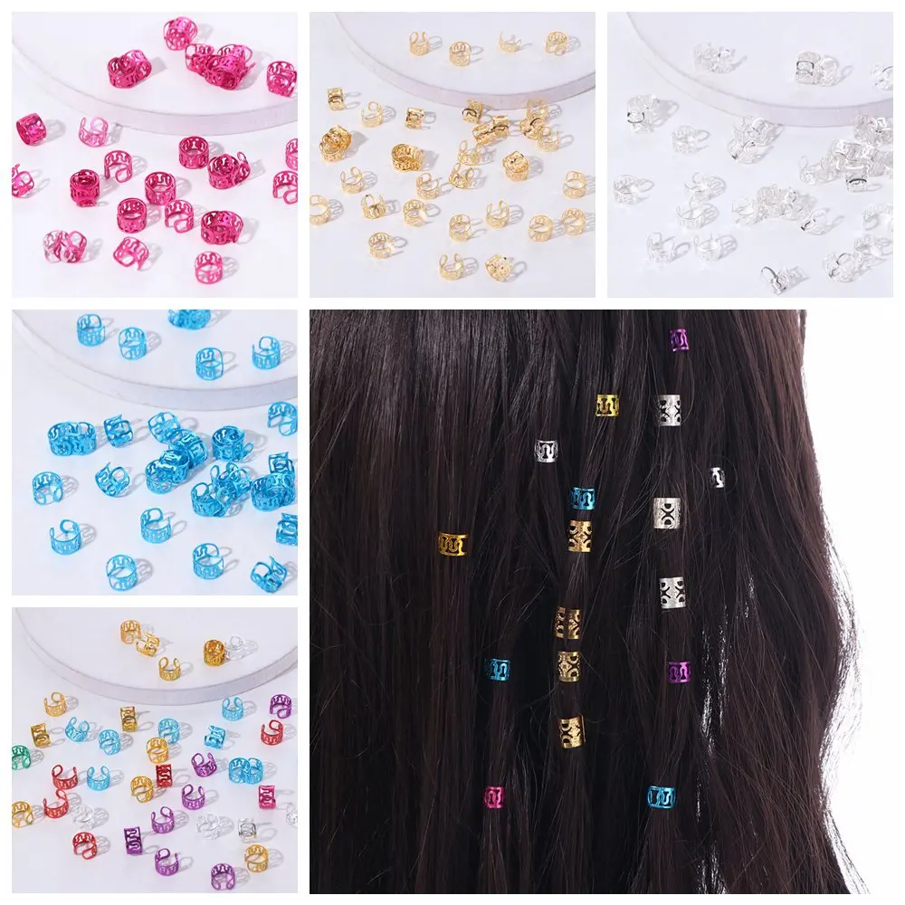 40pcs Dread Locks Hollow Out Hair Ring Metal Cuff Clips Colored Dreadlocks Beads Dirty Braids Headwear Hair Braid Tubes Decor