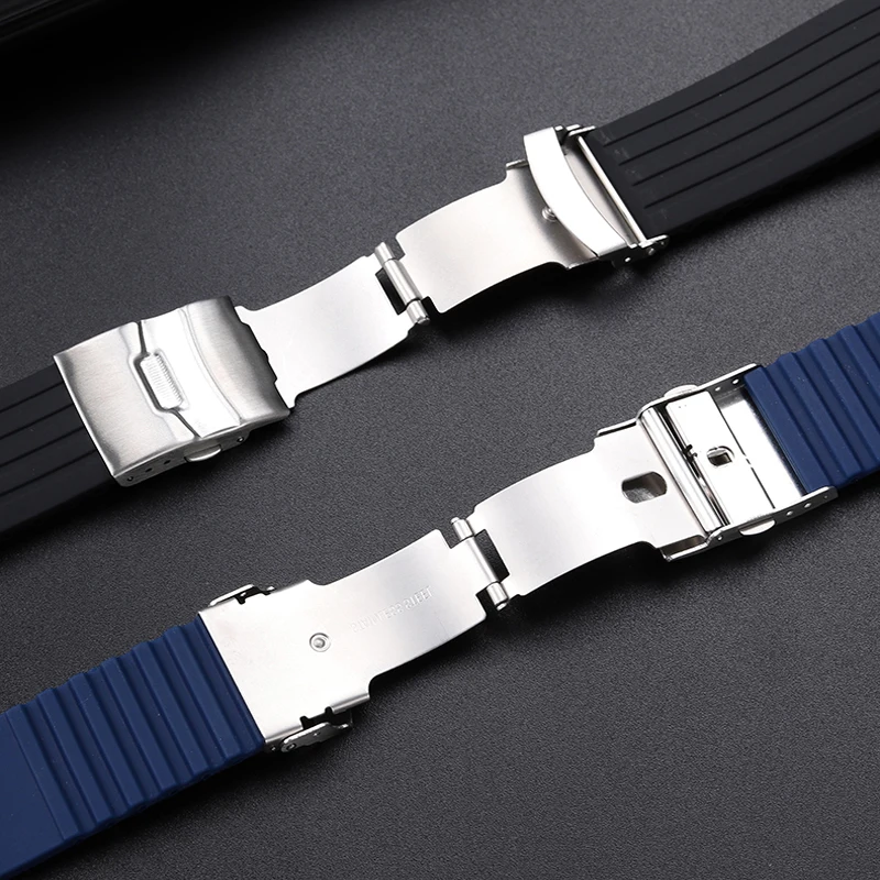 Convex interface 24*11mm silicone rubber strap for ORIS AQUIS 7730 7740 Bracelet diving watch strap Waterproof Folding buckle