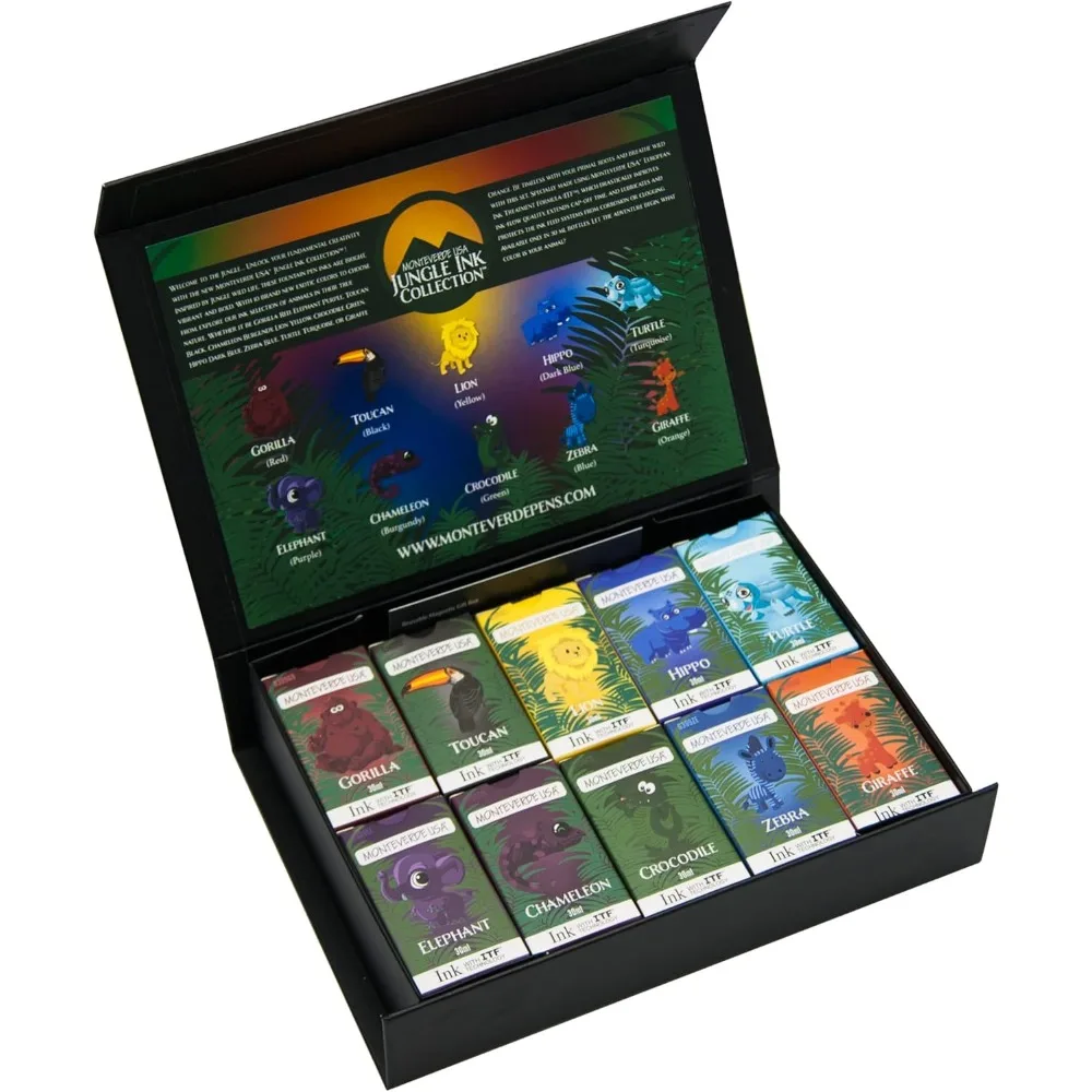 

Коллекция чернил Monteverde USA Jungle — 10 ярких экзотических чернил для перьевых ручек в бутылках 30 мл