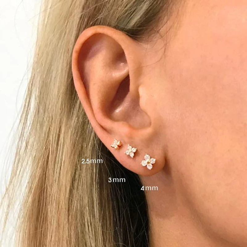 

AIDE 925 Sterling Silver Multi-Size Crystal Flower Earrings For Women Stud Earrings Gold/Silver Jewelry Ear Piercing Fine Gift