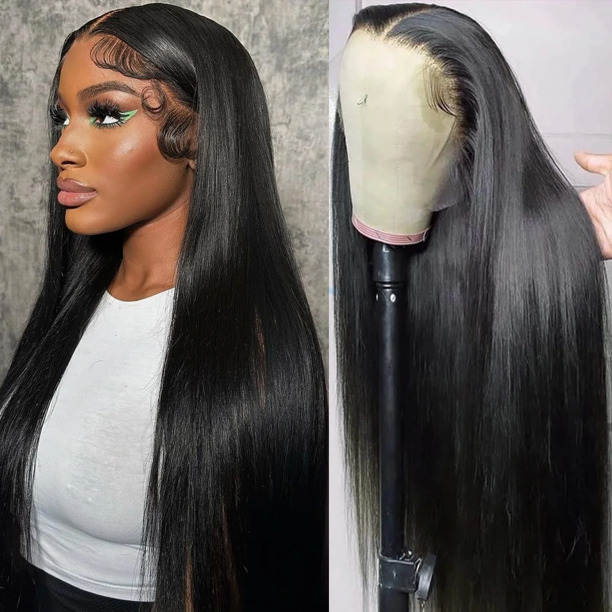 Black Natural Color 1B 40 Inches Long-length 200% High Density 360 5x5 13x6 13x4 HD Transparent Lace Frontal Wig Human Hair Wigs Bone Straight Pre Plucked For Women Brazilian Hair image 2