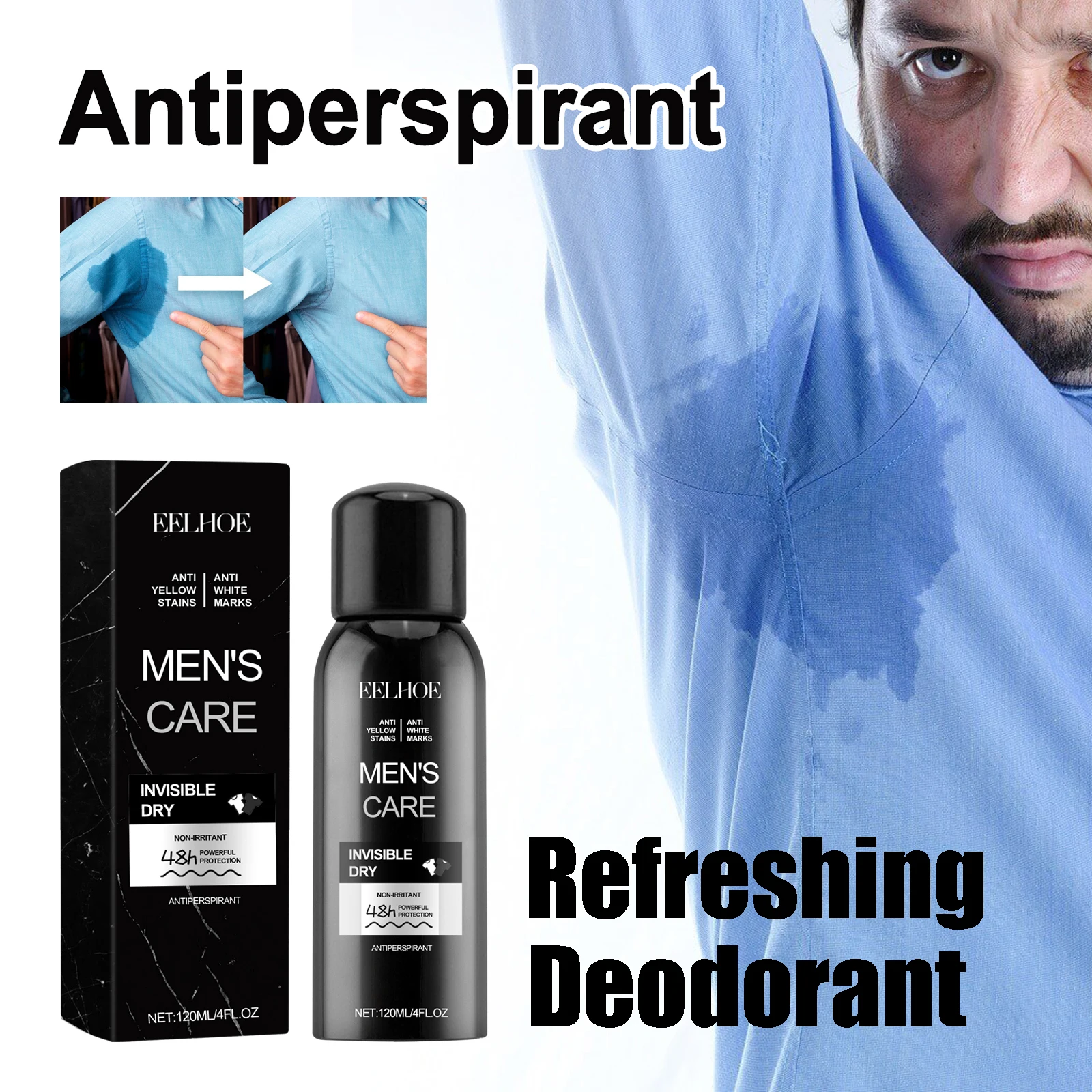 

Освежающий спрей для тела для мужчин 120 г: контроль пота и запаха подмышек, без остатка, стойкий свежий аромат, мужской антиперспирант-спрей