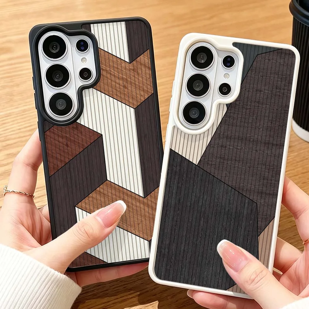 Vintage Wood Grain Pattern Phone Case Wireless Charge Magnetic Magsafe For Samsung Galaxy S26 S25 S24 S23 S22 FE Ultra Plus