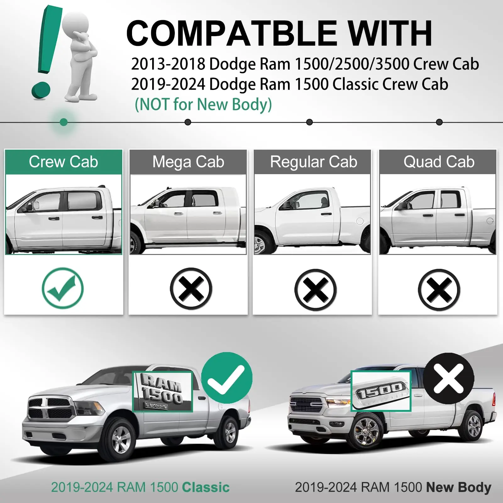 سجادات أرضية لـ 2013-2018 دودج رام 1500/2500/3500 كابينة دائرية |   سجادات أرضية لجميع الأحوال الجوية TPE ملحقات داخلية غير قابلة للانزلاق، باللون الأسود