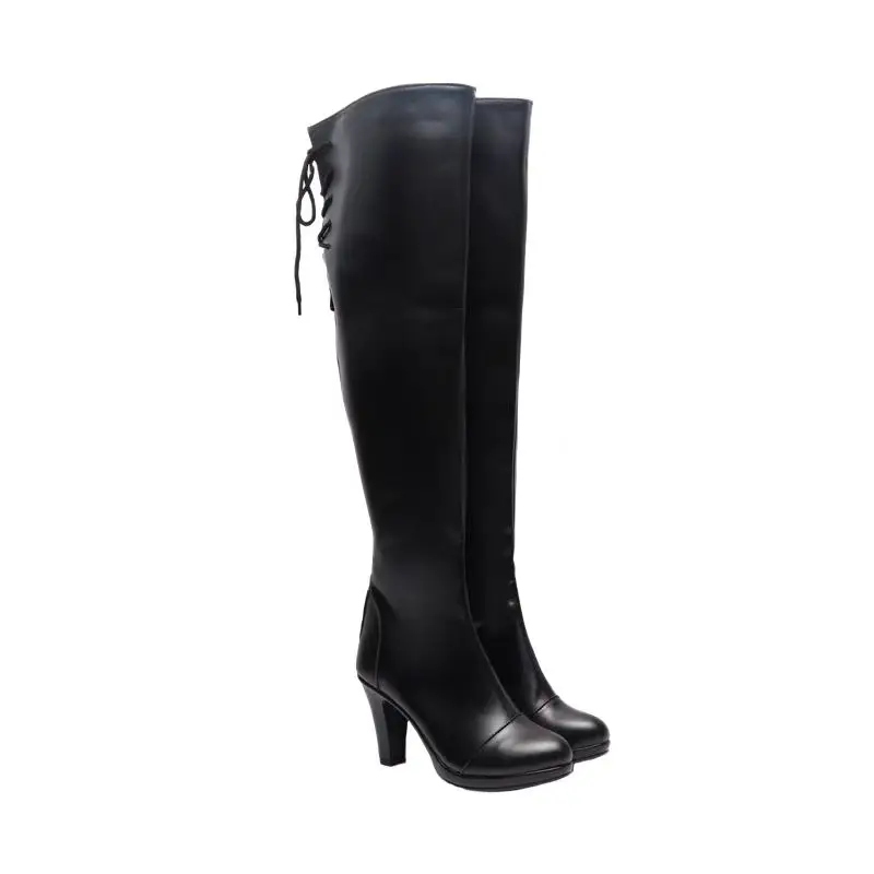 New Game Nier Automata Cosplay Shoes Knee Length Leather Type B 2B Cosplay Boots Black