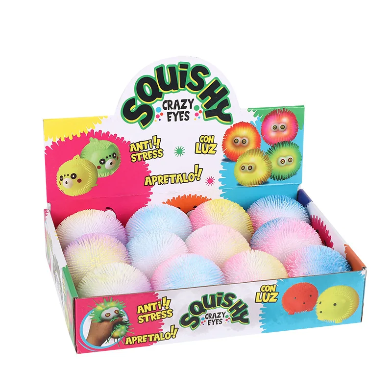 Squishy Flash Macaron Squeeze Fur Ball Cute Pinch Funny Glowing Furry Ball Sensory Fidget Kids Decompression Toy Party Gift