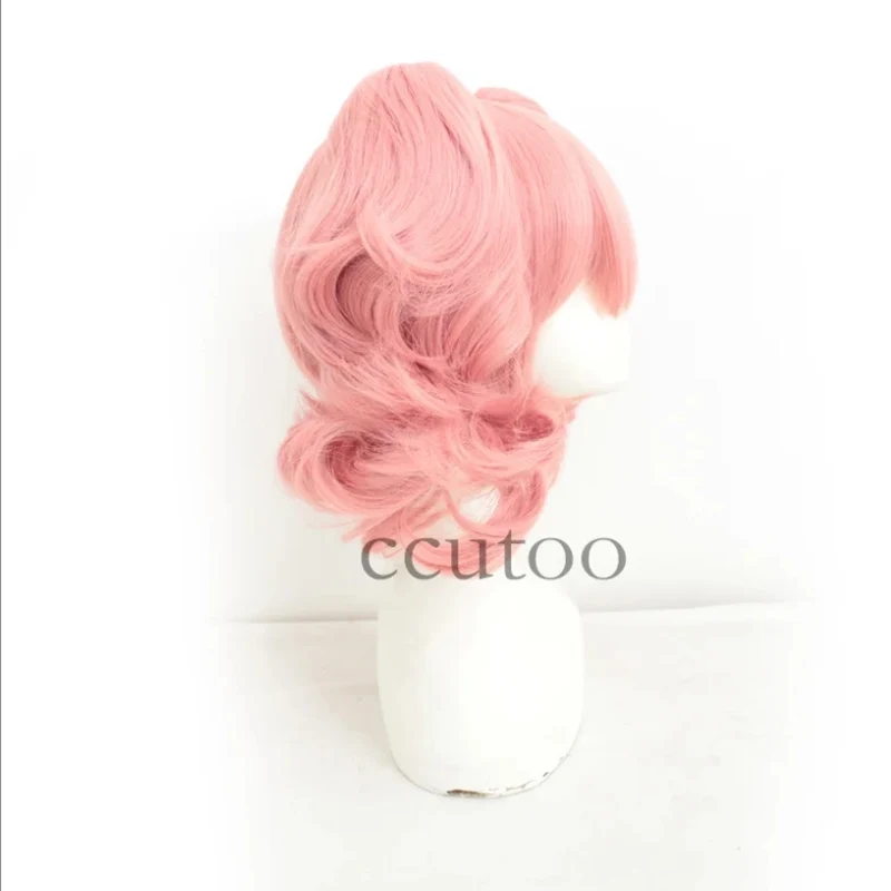 Ccutoo Inu X Boku SS Roromiya Karuta-Perruque Synthétique Courte Bouclée Rose, Puce de Cheveux pour Costume Cosplay, Queue de Cheval Parfaite, 35cm