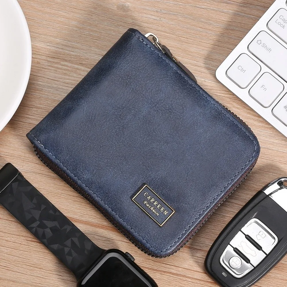 カジュアル多機能メンズショートウォレット薄型ジッパーPUレザーコインケース多機能大容量カードホルダーショッピング