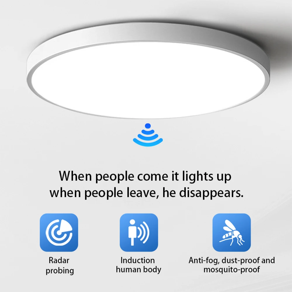 Radar Sensor Ceiling Light 20W/30W Human Infrared Sensing LED Light 220V Entrance Balcony Corridor Hallways Lighting