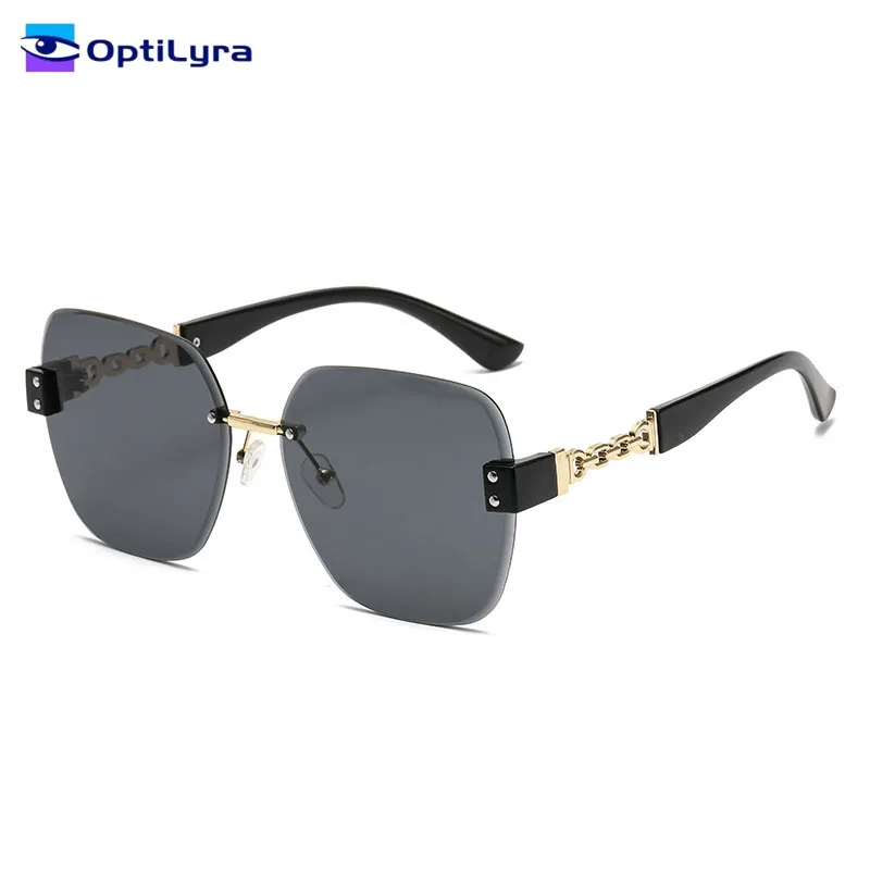 

OptiLyra Brand Women's Fashion Square Frameless Sunglasses Fashion Travel Sunglasses High-End Chain Glasses