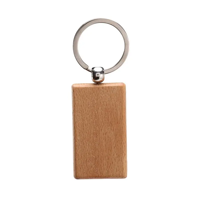 Eco-Friendly-250 Blank Wooden Keychain Rectangular Engraving Key ID Can Be Engraved DIY