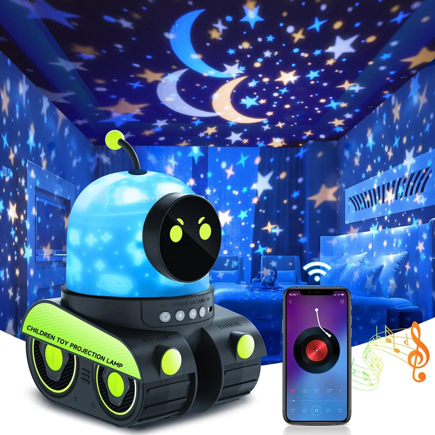 

Robot Night Light Projector for Kids 21 Films Glaxy Projector with Bluetooth Music Lamp, Birthday Gift , Christmas Room Decor