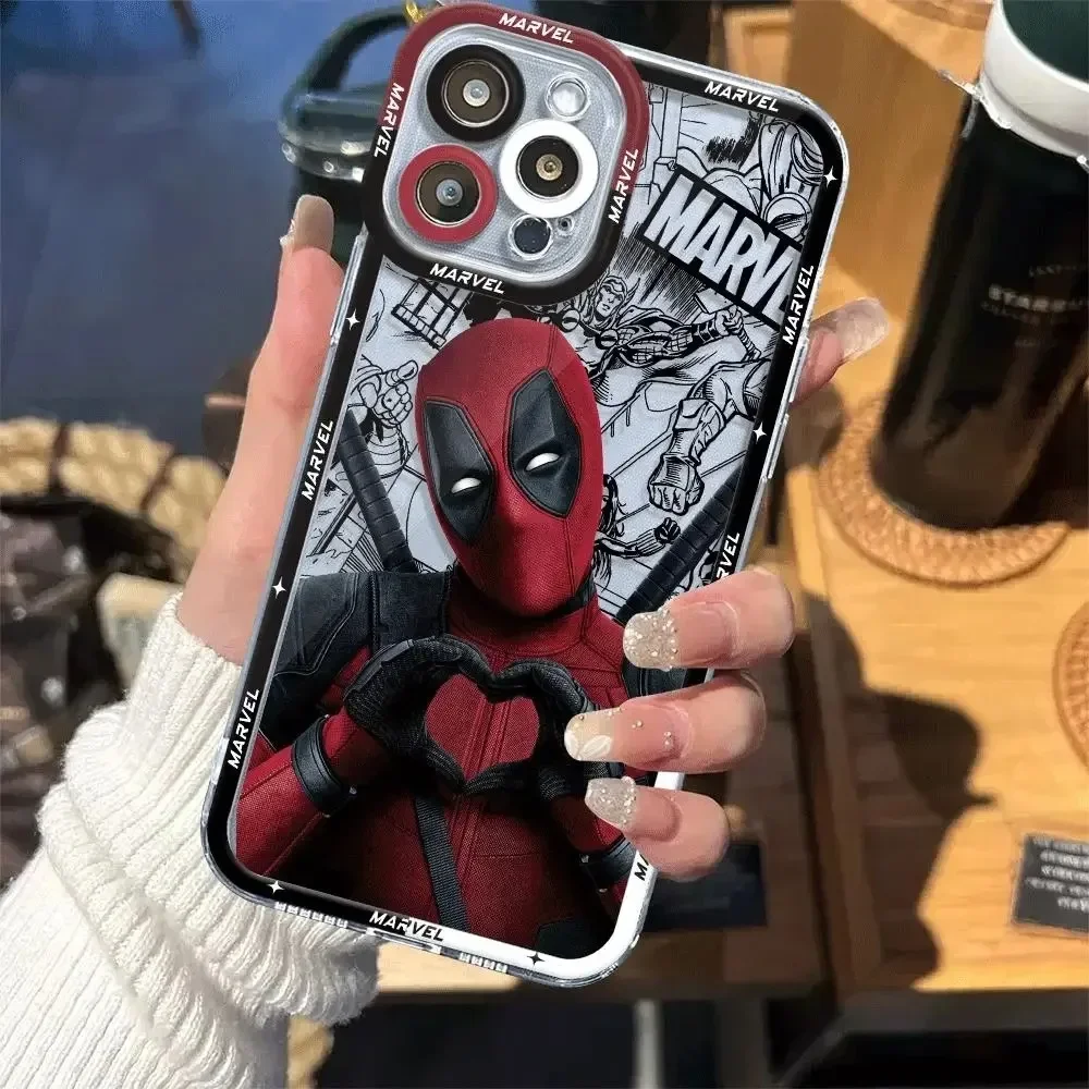 Heart Marvel Cute Deadpool Clear Phone Case For iPhone 16 Pro Max 15 14 Plus 13 12 11 Pro XR XS X 8 7 SE 2020 Soft Silicone Capa