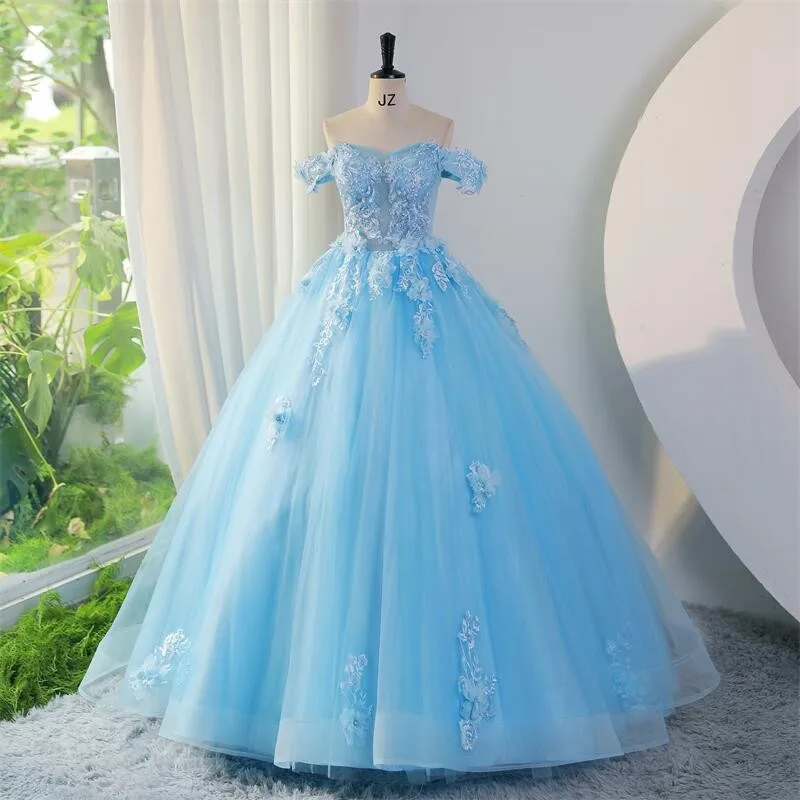 Ashley Gloria-vestidos de quinceañera sin hombros, vestido de fiesta clásico de encaje, talla grande, 2023