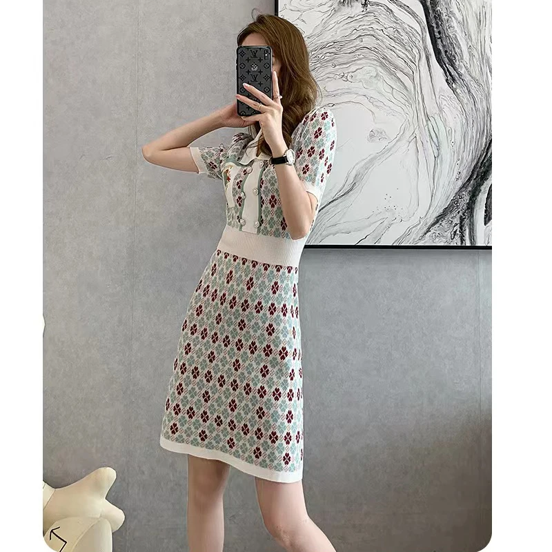 

Women's Dresses Summer Knit Sweater Mini Dress Vintage Print A-line Party Dress