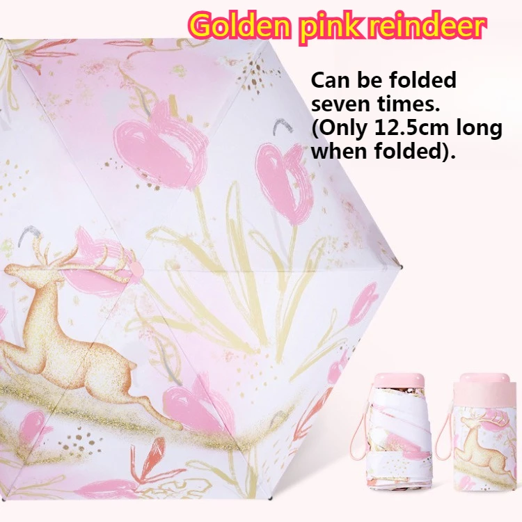 خصم 30% على 6 مظلة شمسية مزدوجة الأغراض للطقس والمطر، واقي من الشمس، حماية من الأشعة فوق البنفسجية، طباعة غراء ملون، هدية مظلة #6