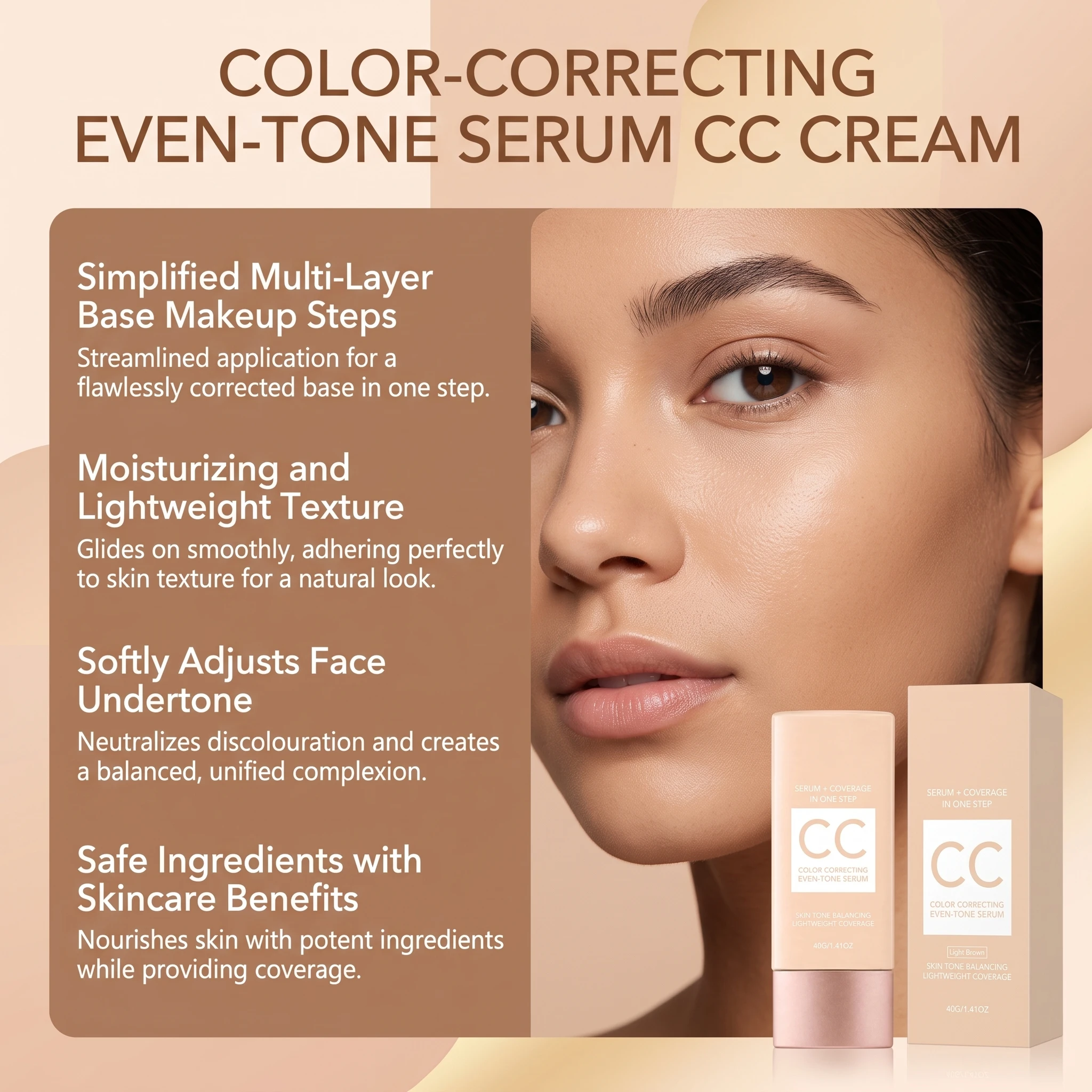 Color Changing CC Cream Self Adapt Skin Tone Cover Facial Blemish Refine Pores Matte Natural Finish Lightweight CC Tinted Serum