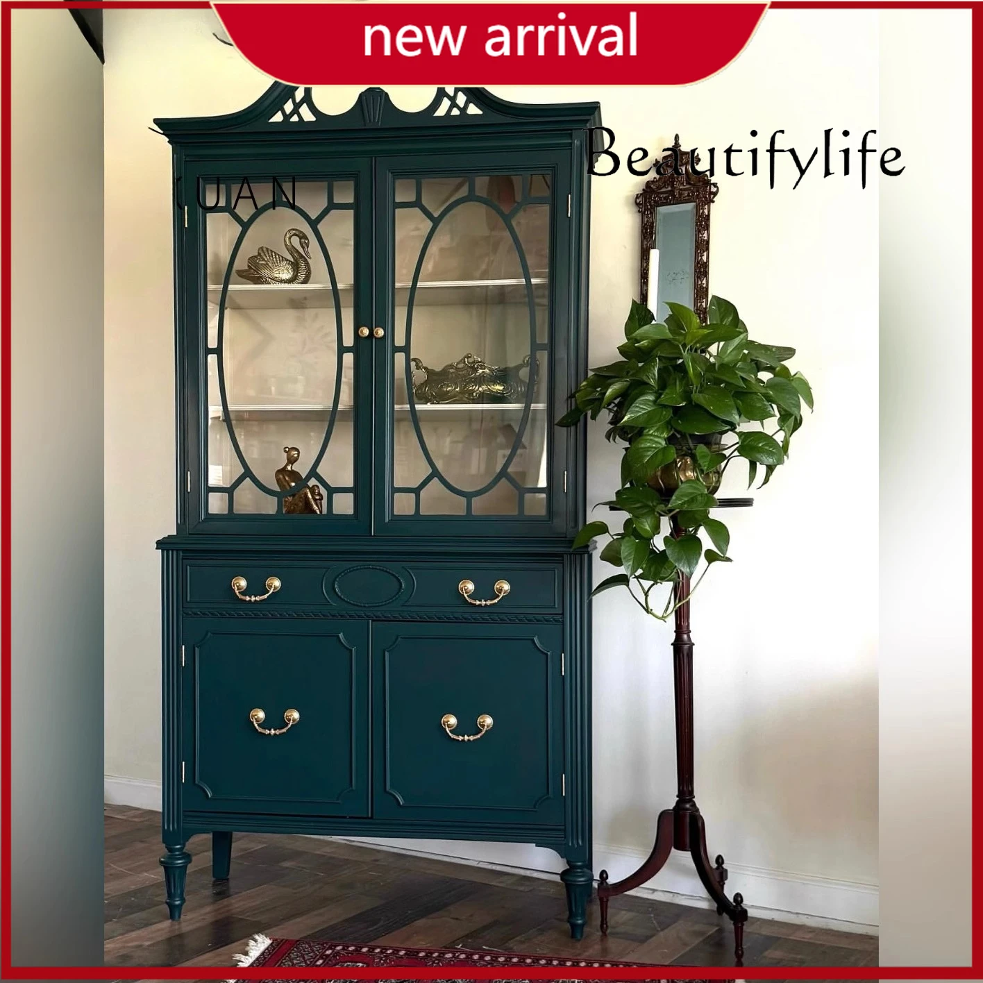 

aQ ZY French Retro Solid Wood Dining Side Cabinet American Modern Living Room Large Storage Wine Cabinet