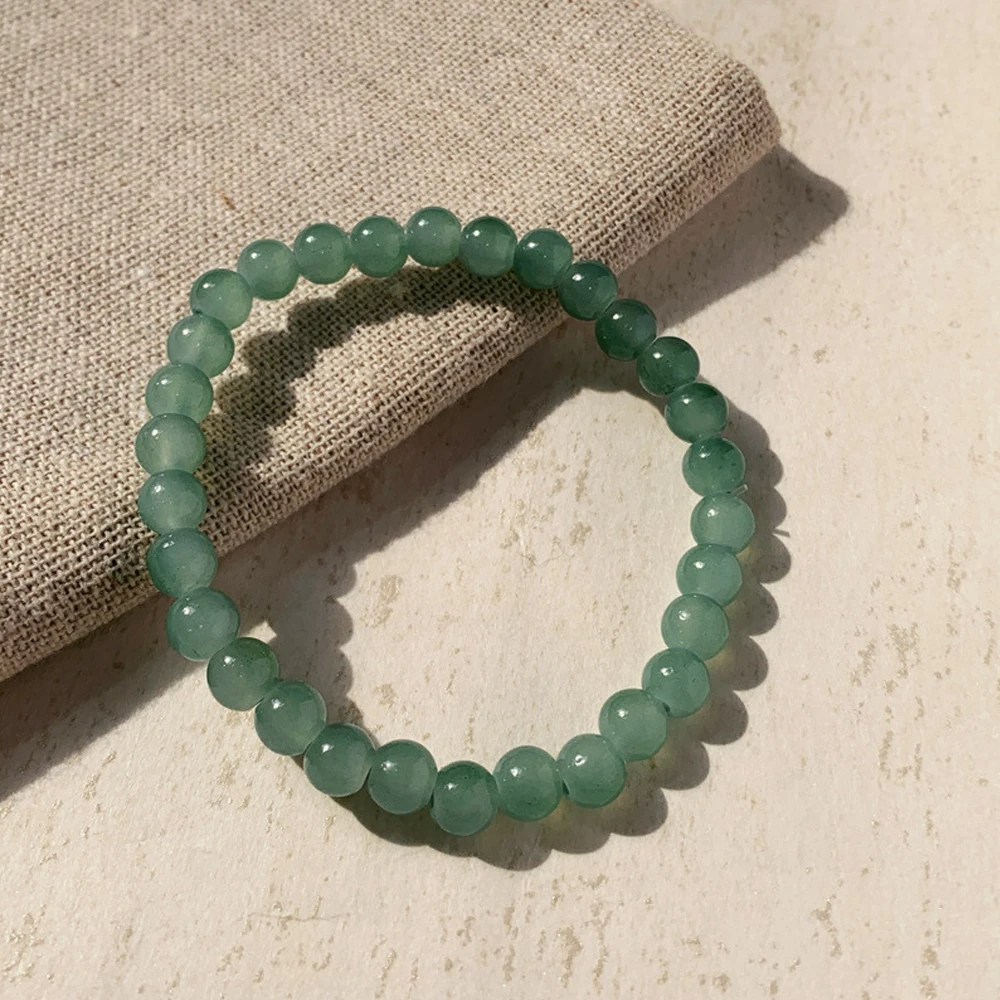 

Women Man Couple Bracelet Vintage Noble Elegant Exquisite Beaded Hand Chain Red Green White Bead Elastic Bangle Accessories 6 MM