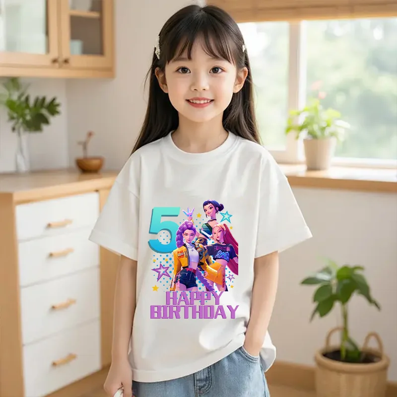 

Kpop Demon Hunters Kids Birthday Digit T Shirt Cartoon Idol Tee Clothes Graphic Rumi Mira Zoey Number Top Children Clothing Gift