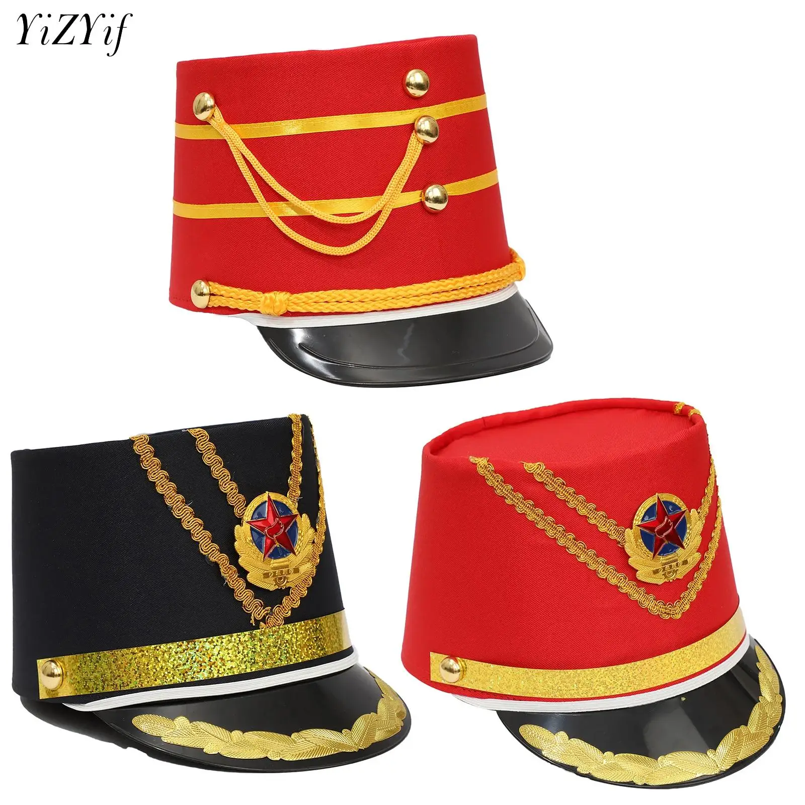 Kid Adult Drum Team Bugle Corps Flag Raiser Military Hat Uniform Big Hat Circus Costume Accessorie for Cosplay Stage Performance