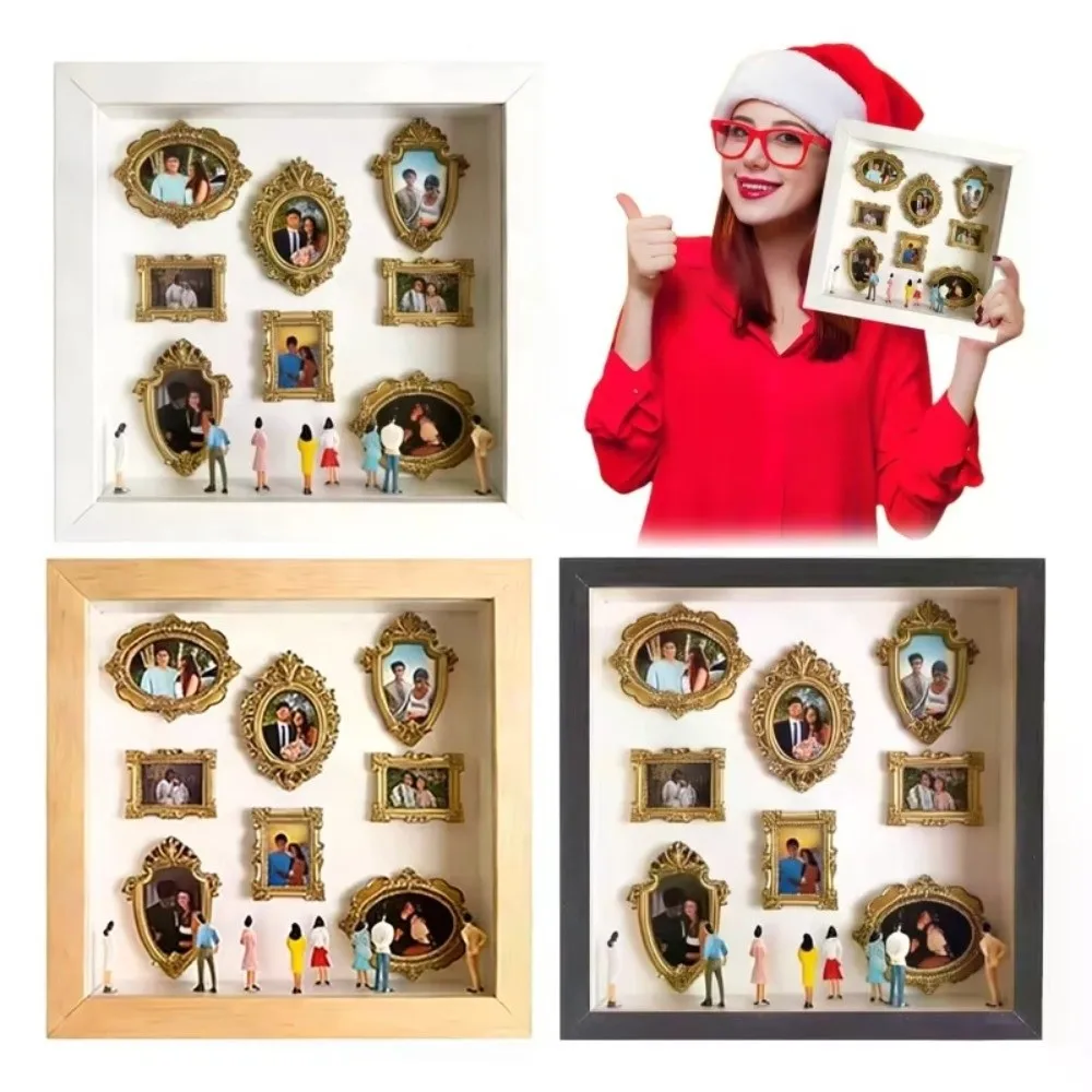 Mini Figurines DIY Mini Museum Silhouette Box Memory Preservation LED Light String Memory Display Kit Gold Frames Photo Frame