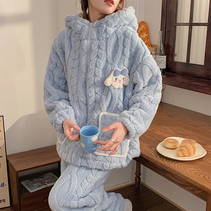 

Cute Sanrio Cinnamoroll Cartoon Pajamas Suit Kawaii My Melody Anime Plush Nightwear Homewear Sleepwear Winter Clothing Girl Gift