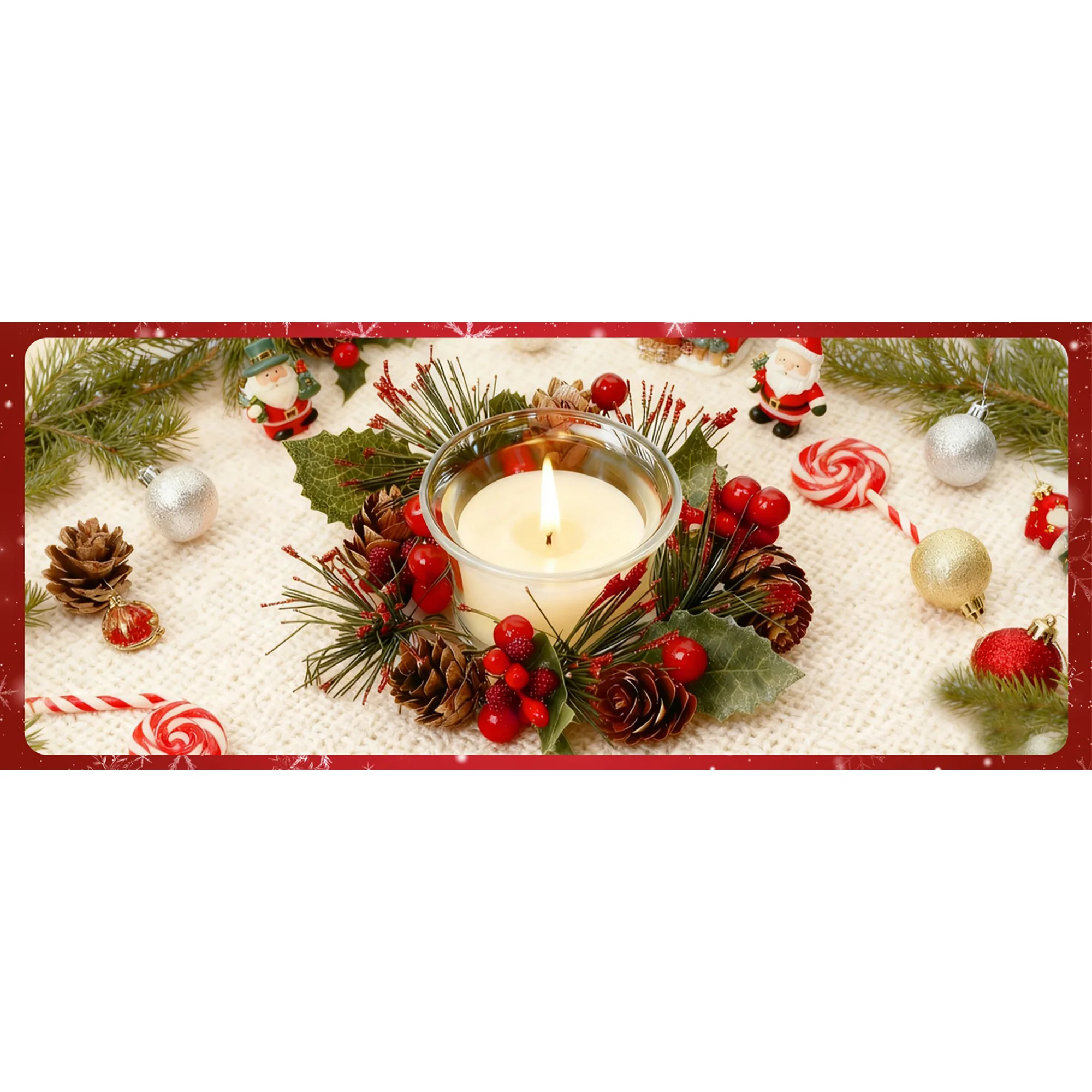 

Elegant Christmas Candle Ring with Soft LED Glow and Glass Cup Versatile Holiday Decor for Table and Door