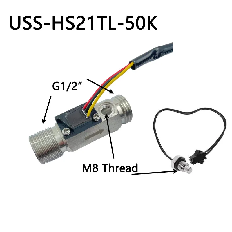 

YF-B7-T G1/2 SUS304 Stainless Steel Flow Sensor 24V DC 1-25 LPM Flowmeter Turbine Inside with NTC50K Temperature Sensor