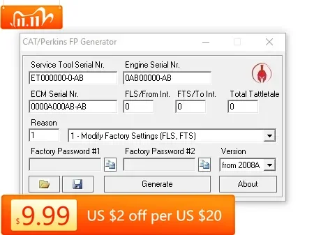 

TruckEPC Cat and Perkins 10 Цифровой заводской генератор паролей + USB-ключ